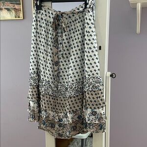 DR2 A-Line Skirt with Blue and Brown Floral Design